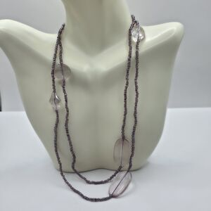 Clear Beads w\ Rose Colored Seed Beads Necklace 36"
